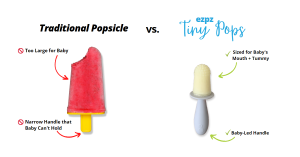 An image of a traditional popsicle versus the ezpz Tiny Pops